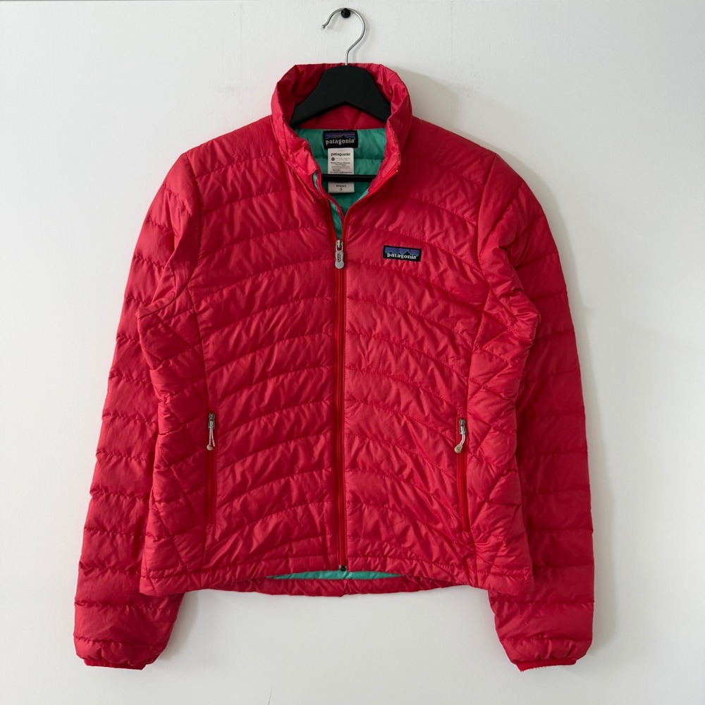 Patagonia Womens Down Sweater Jacket Red Teal Puffer Full Zip 84682 S
